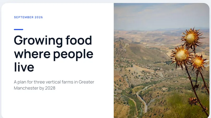 The cover slide of a pitch deck in the Venture theme: Growing food where people live.
