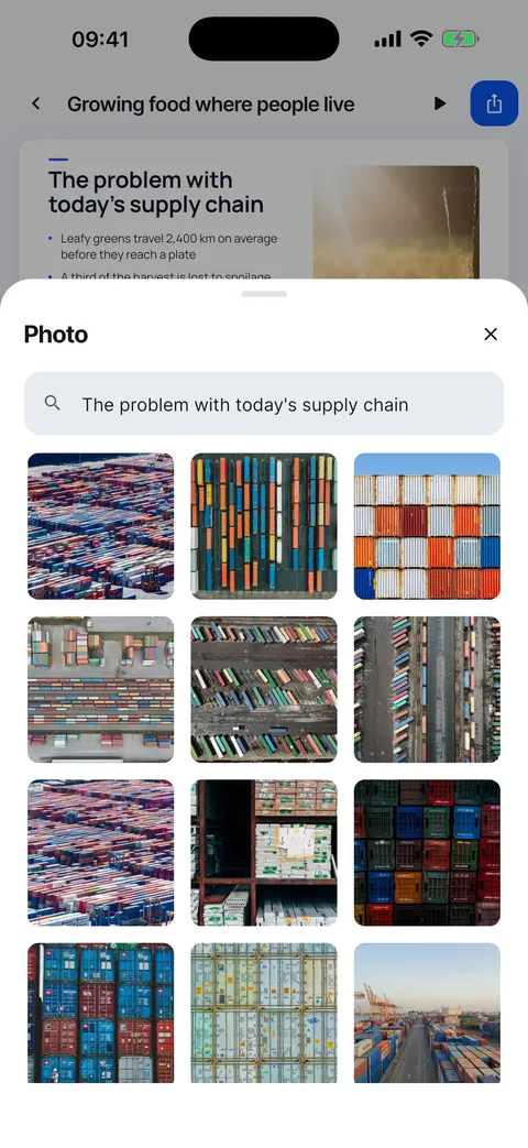 The Photo panel: search free photos, pick one, or remove the photo.